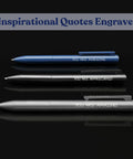 Three Pack Luxury Metal Ballpoint Pens Set For Teachers And Pros with engraved inspirational quotes, black and blue pens.