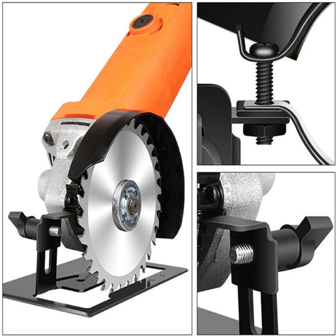 Heavy Duty Thickened Adjustable Steel Angle Grinder Rock Solid Balance Bracket Support Stand Safety Cover for Universal Fit close-up image.