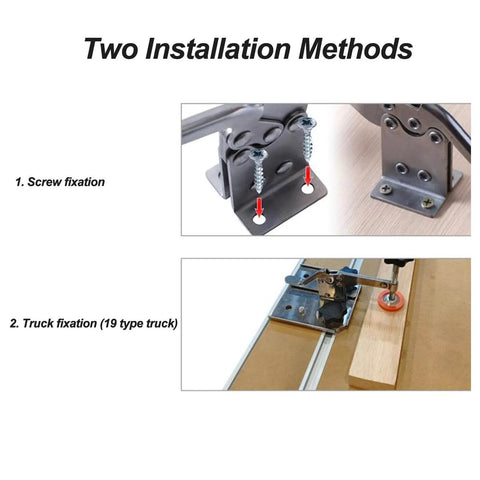 Stainless Steel Thickened Woodworking Vertical Toggle Clamp With Quick Release, show installation methods, screw and track fixation.