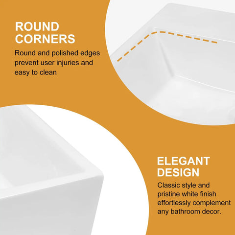 Slick Floating Vessel Sink Basin 21x16 Inch Rectangle Wall Mounted White Porcelain Sink with rounded corners and elegant design