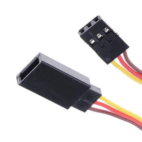 Close-up of 2Pcs Servo Signal Reverser Inverter For PWM Control 3.6V to 24V with JR plugs for aircraft servos.