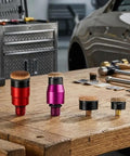 Top Notch 4 Piece Cowhide Tapping Heads Kit With M8 Threads For Hammers To Smooth Out Dents Without Bruising Paint While Staying Lightweight And Super Tough, four cowhide tips on workbench