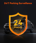 Car with illuminated 24-hour shield symbolizing 24/7 parking surveillance using OBD Hardwire Power Cable With LED Screen, 10ft USB C.