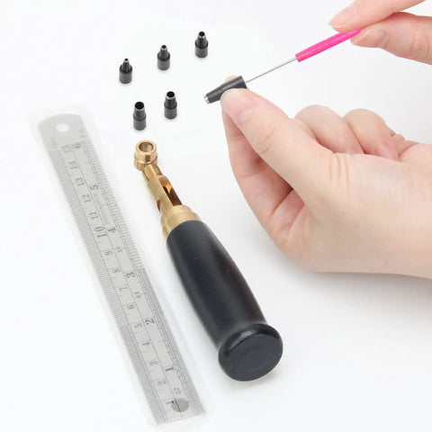 Dope Leather Hole Punch Kit With Six Size Tips 1.5Mm 2Mm 2.5Mm 3Mm 3.5Mm And 4Mm For Belts, Watch Bands, And Handbags, Wood Handle