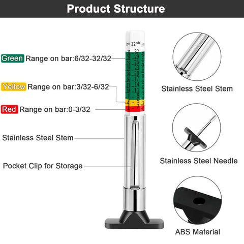 Go To Tire Tread Depth Gauge Set Color Coded For Quick Read In One Thirty Second Inch Increments Pack Of Two Reusable Sturdy Tool For Car Maintenance And Tire Health stainless steel stem ABS material