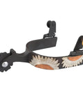 Ladies Sunflower Spurs With Flower Overlay In Brown Iron, durable Western riding spurs for women and youth, side view