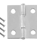 Close-up view of 1 inch stainless steel butt hinge with four screws from the 10 Pack 1 Inch Stainless Steel Butt Hinges With 42 Mounting Screws.