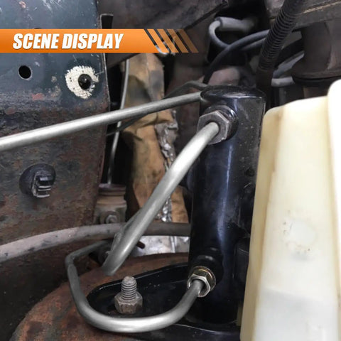 Built Tough 10 Inch Stainless Steel Hard Brake Line Three Pack With 3/16 Inch Inverted Flare Fittings For A No Stress Swap and Keep Your Daily Driver Safe On The Street Right Now installed on a brake system.