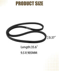VW Aircooled Stock Size Drive Belt For Dune Buggy Builds And VW Engines 9.5 Inch Wide 905 MM Long, showing product size.