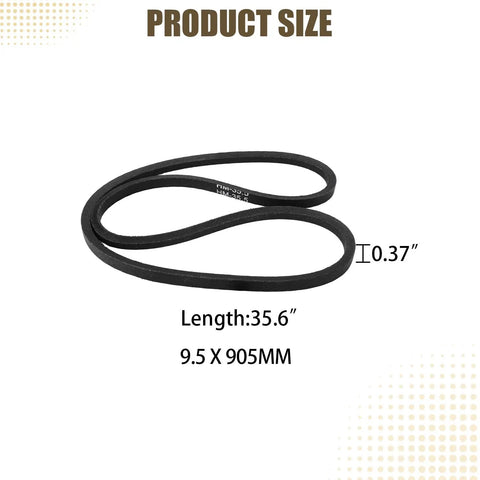 VW Aircooled Stock Size Drive Belt For Dune Buggy Builds And VW Engines 9.5 Inch Wide 905 MM Long, showing product size.