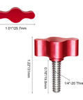 4 Pack 1/4-20 Thumb Screws 3/4 Inch Stainless Steel Standard Coarse Thread With Red Aluminum Tee Wing Knobs, dimensions shown