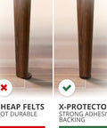 Comparison of chair leg pads: left shows cheap felt, right shows Premium Felt Furniture Pads And Durable Wood Floor Protectors.