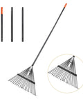 Heavy Duty Garden Leaf Rake With 22 Tines And 22.8 Inch Wide Head, Adjustable 33 To 67 Inch Handle, High Carbon Steel