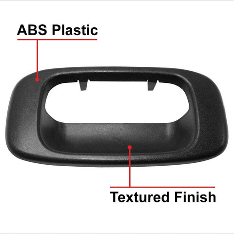 Front view: tailgate handle bezel cover for 1999–2007 Silverado/Sierra; black textured ABS plastic