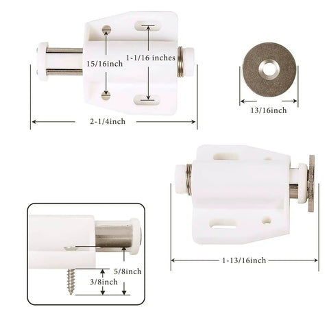 Dimensional diagram of Magnetic Touch Latch 4 Pack For Push Open Cabinet Doors And RV Drawers, ivory white, with measurements.