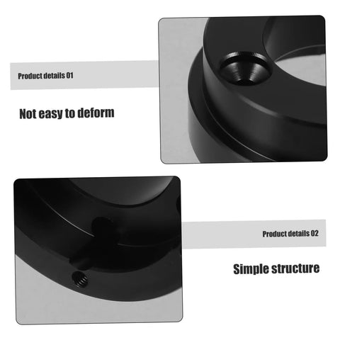 Close-up of a Riser Adapter Plate for Racing Cars, Durable Bolt On Car Accessory highlighting black finish and bolt holes.