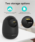 1080P HD Indoor Home Security Camera With 2.4GHz WiFi Smart AI Detection For People Pets And Nanny Real Time Alerts Two Way Audio Cloud Storage Or TF Card Local Backup Easy App Setup For Pet Parents showing two storage options: 128GB TF card slot highlighted