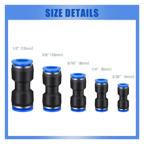 Premium 100 Piece Quick Push Connect Air Hose Fitting Set With 4 6 8 10 12mm Multi Size Pneumatic Tube Nylon Air Line Connector Kit Perfect For Garage Repairs And Everyday DIY Projects, size details
