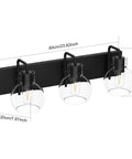 Diagram of Three Light Matte Black Farmhouse Vanity Lighting Fixture With Clear Glass Globes For Bathroom Bath Lighting Industrial Chic Style Vintage Vibe Durable Metal Vanity Fixture