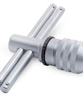 Adjustable Ratcheting T Handle Tap Wrench With Dual Handles For Fast Accurate Thread Tapping M6 To M14 One Quarter Inch To One Half Inch Capacity Left And Right Hand Action Tool Set From Eastwood.