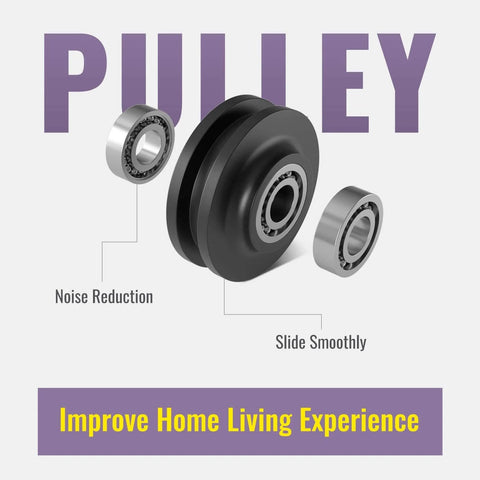 Pulley system showing noise reduction technology for Orb Oil Rubbed Bronze Sliding Barn Door Hardware Kit With 6.6 Foot Track Rails.