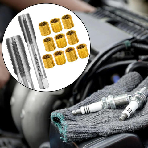 NINEFOX spark plug thread repair kit with 10 gold M14x1.25 inserts and taps