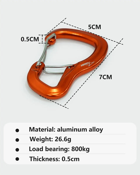 Heavy Duty Carabiner Clip 8KN 800KG Ultra Lightweight Aluminum Carabiners With Double Door D Ring shown with measurements