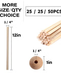 Set Of Twenty Five Sturdy Wooden Dowel Rods And Matched Caps Perfect For Sweet Cake Support And Nifty Seasonal Projects With Quarter Inch Diameter By Twelve Inch Length Built Tough For Every Creative Squad. Image shows 12-inch wooden dowel rods and matching caps.