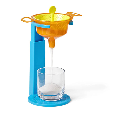 Starter Science Funnels Set For Kids Hands On Science Lab Equipment Sand Sifter And Water Table Toys Sensory Play Kits Educational Science Gear For Classroom And Home STEM Learning featuring an orange powder funnel with a blue stand.