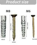Heavy Duty Metal Expansion Anchors With Screws 50 Pack For Hollow Walls, M6x30 and M8x32 metal anchors shown with screws