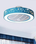 20.5 Inch Drum LED Ceiling Fan Light With 7 Blades Blue For Kid's Room, Modern Acrylic Flush Mount on ceiling