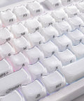 Wireless Mechanical Gaming Keyboard With 95 Percent Layout And Integrated Number Pad In Cream White Glossy Cat Ear Keycaps with RGB lighting.
