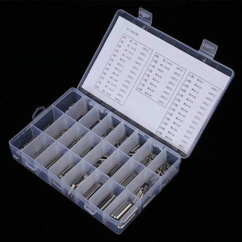 Open box showing Slotted Spring Pin Assortment Kit 280 Stainless Steel Roll Pins Heavy Duty Tension Dowels M1.5-M8