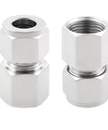Two stainless steel compression tube fittings with double ferrules, 1/4 in tube OD x 1/8 in NPT female, pack of 2