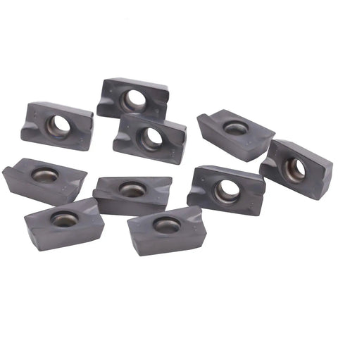 Beefy Carbide Turning Inserts For CNC Lathes, 10 Pack Model APMT1605PEER XM LF6018, cemented carbide inserts on white background