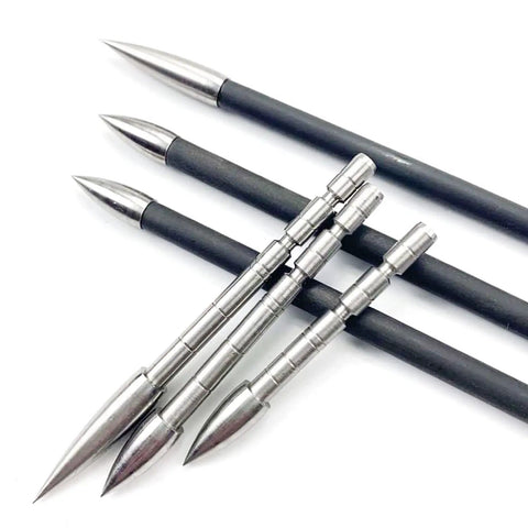 12 Pack Pro Grade Archery Arrow Field Points Stainless Steel Broadhead Tips 80 To 200 Grain For 4.2mm ID Arrow Shafts Anti Loose Embossed Surface