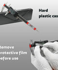 Six Inch Digital Caliper With Stainless Steel Body, Pro Grade Precision Micrometer alongside plastic case and gloved hand