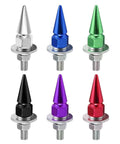 Premium Aluminum Spike License Plate Screws And Anti Theft Bolts Set With Heavy Duty Security Hardware For Car Truck Motorcycle Builds Hella Secure green and colored fasteners close-up.