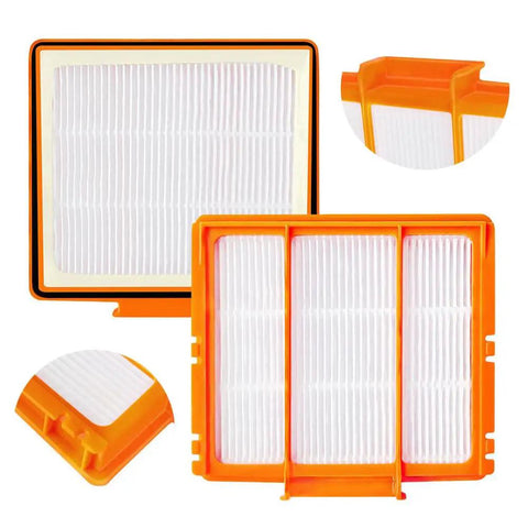 Pro Grade Replacement Parts Kit For Robot Vacuum Cleaners showing HEPA and primary filters on orange frames.