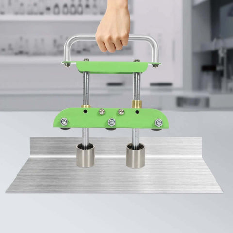 Versatile Sheet Metal Bender With Two-Station Edge Roller For Roofing, 0 To 90 Degree Bends, Green Finish, shown in use