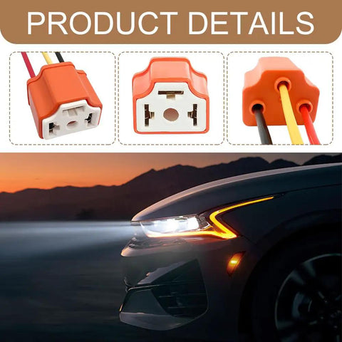 Heavy Duty 2 Pack H4 9003 HB2 Female Pigtail Socket Wiring Harness Ceramic Headlight Connector Adapter detail images showcasing connectors.