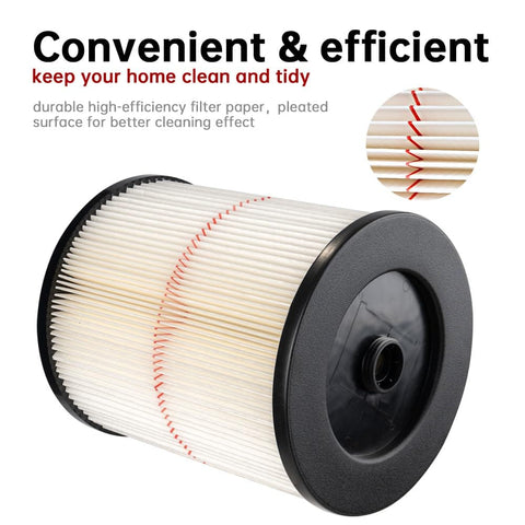 Replacement Red Stripe Cartridge Filter For 9 17816 Shop Vac And Larger Vacuums Fits 5 To 32 Gallon Wet Dry Vacs 2 Pack High Efficiency Vacuum Filter For Long Lasting Cleanup, showing pleated filter paper with red stripe.