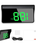 Heads Up Display For Cars Digital HUD Speedometer With GPS Dual Satellite Tracking 10Hz Refresh Auto Brightness Large Font Windshield Projector USB Plug And Play Car Interior Accessory MPH Green, showing black rectangular device with large green LED numbers.