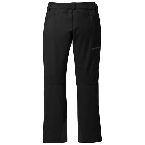 Back view of Cirque II Womens Softshell Pants For All Weather Adventures, black, size large, showing reinforced scuff guards