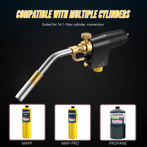 High Intensity Propane Torch Head With Trigger Start For MAP Pro Tanks, showing MAPP, MAP-Pro, and Propane compatibility.
