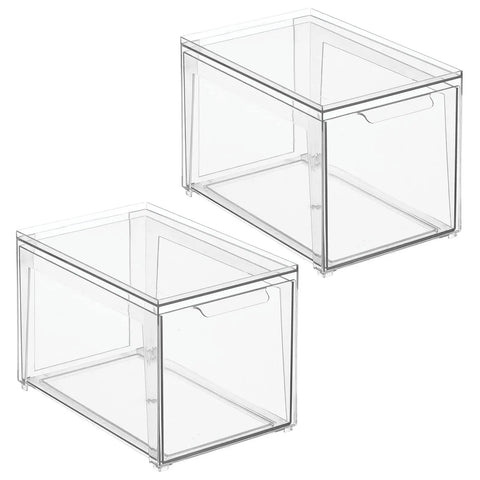 Stackable Closet Storage Bins With Pull Out Drawers Clear Plastic Shoes And Small Item Organizer For Cabinets Desks Shelves And Dressers Lumiere Collection Space Saver 2 Pack