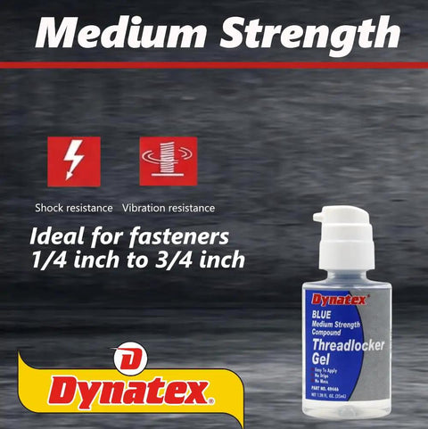 Blue Gel Thread Locker Medium Strength 1.2 Oz Bottle For Metal Fasteners Removable with hand tools front view