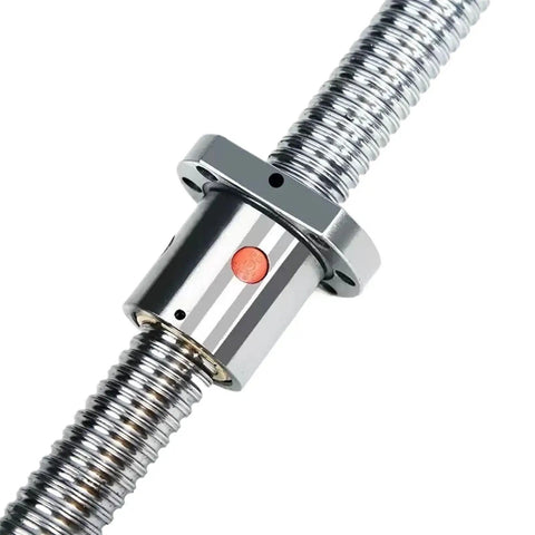 Beefy Heavy Duty HGR20 Linear Motion Slide Kit With Rock Solid Guide Rails Slick HGH20CA Carriage Blocks And Smooth SFU1605 Ball Screw Assembly For Tough Diy Cnc Builds close-up of SFU1605 ball screw assembly with shiny metal surface.