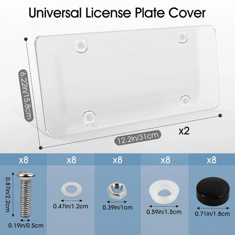 2-Pack Clear License Plate Covers With Screws And Caps, 12.2 X 6.3 Inches, Universal Fit For RVs, Sedans, And SUVs, Crack-Resistant ABS Shield Protects Tags From Weather, Debris, And Corrosion, Easy No-Fuss Installation