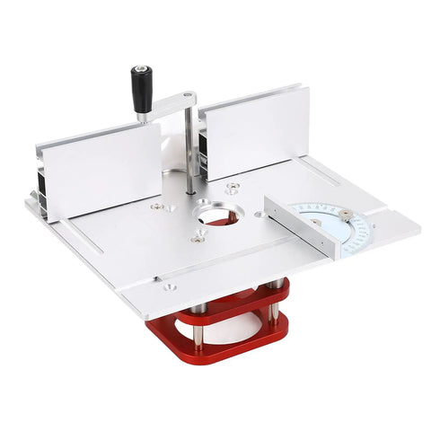 Rock Solid Manual Router Lift For Woodworking Tables Featuring 51 Millimeter Lifting Stroke showing adjustable aluminum platform with router mount.
